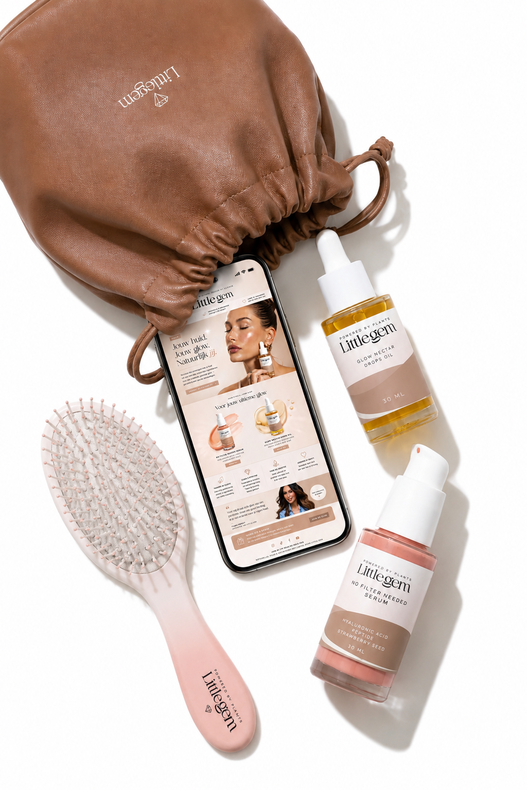 Luxury skincare product range photography featuring cleanser, serum, facial oil and moisturiser styled in a premium bathroom environment