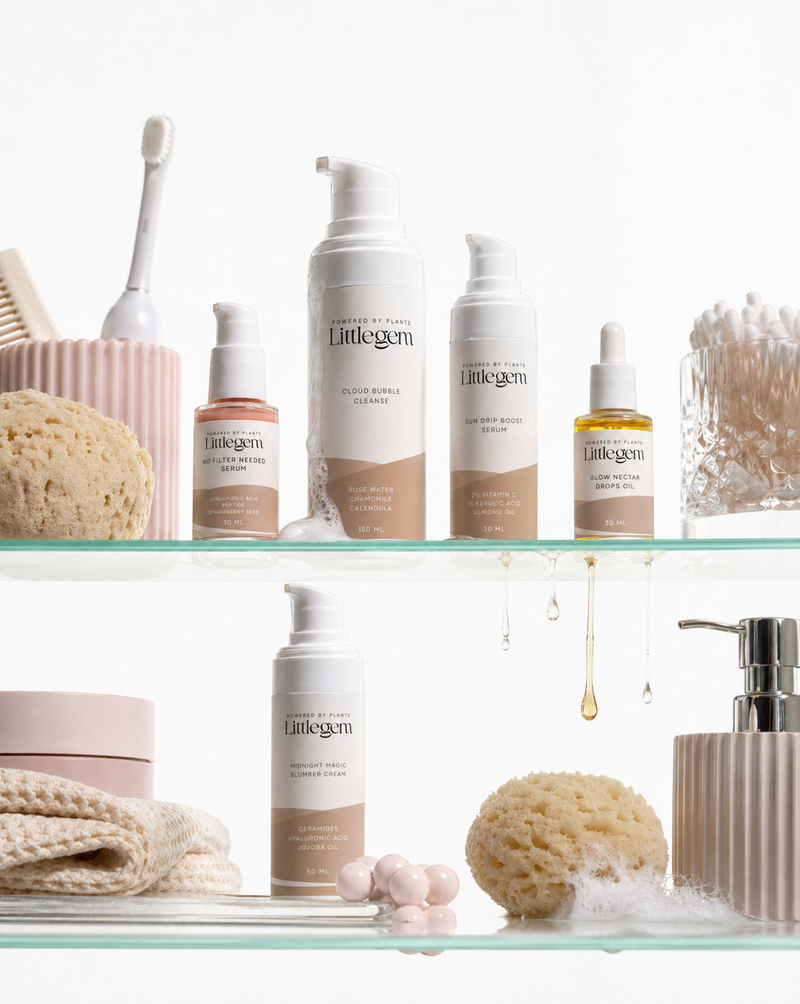Beauty brand identity, skincare packaging design and e-commerce product photography for a cosmetic brand