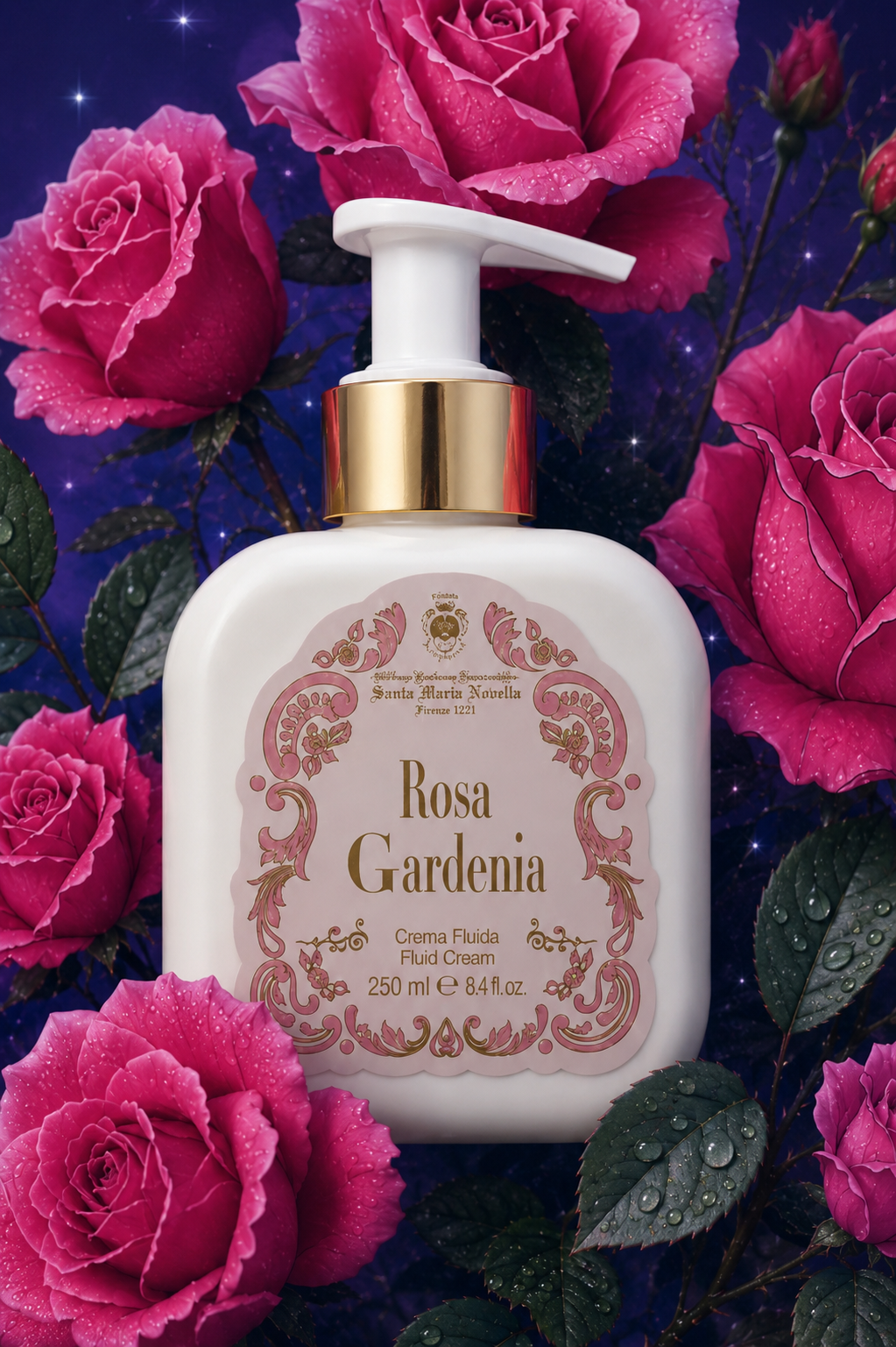 Luxury beauty campaign concept featuring product photography, packaging design and creative direction For Santa Maria Novella Rosa Gardenia
