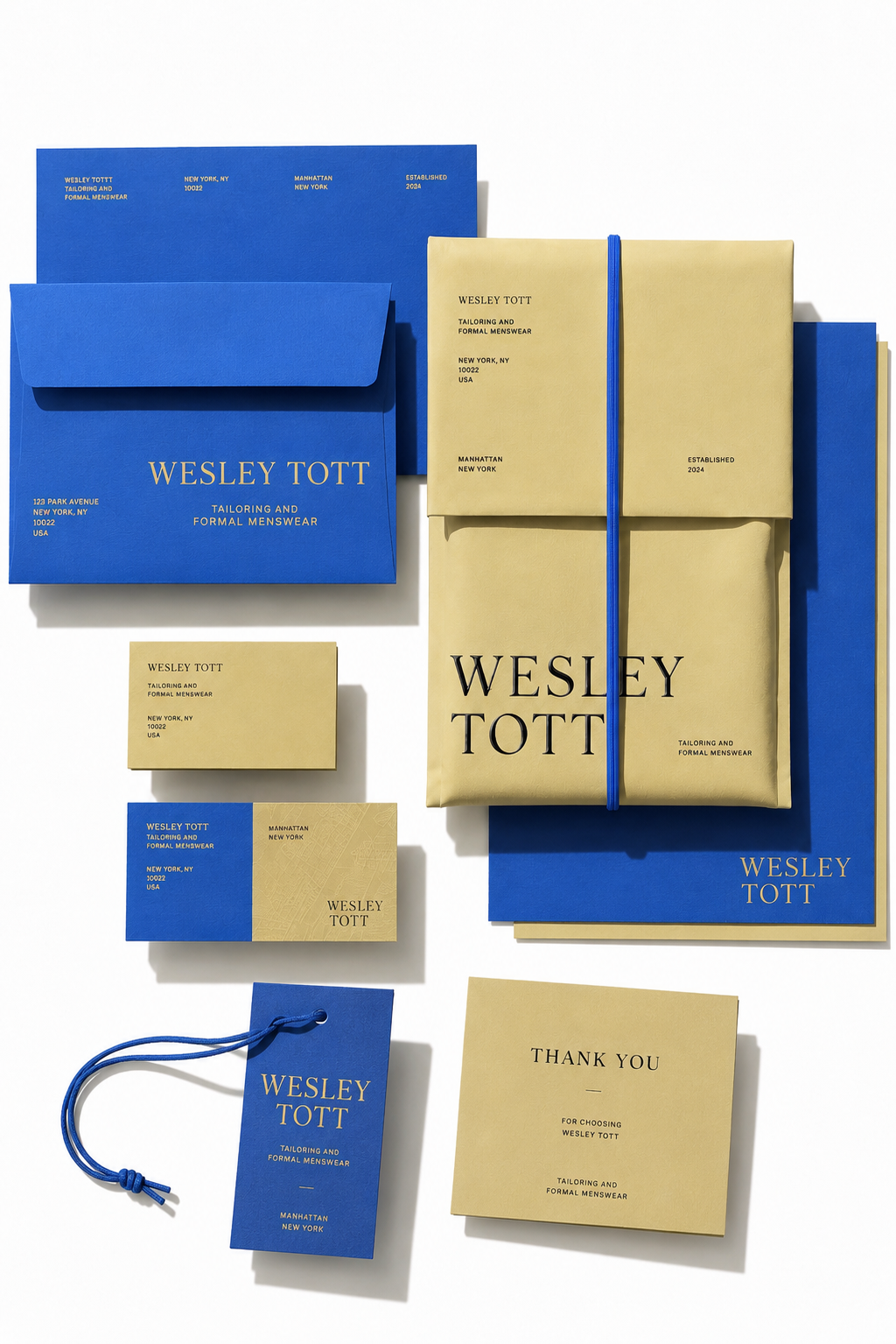 Luxury menswear branding and visual identity design project including packaging, stationery and brand collateral for a New York fashion brand